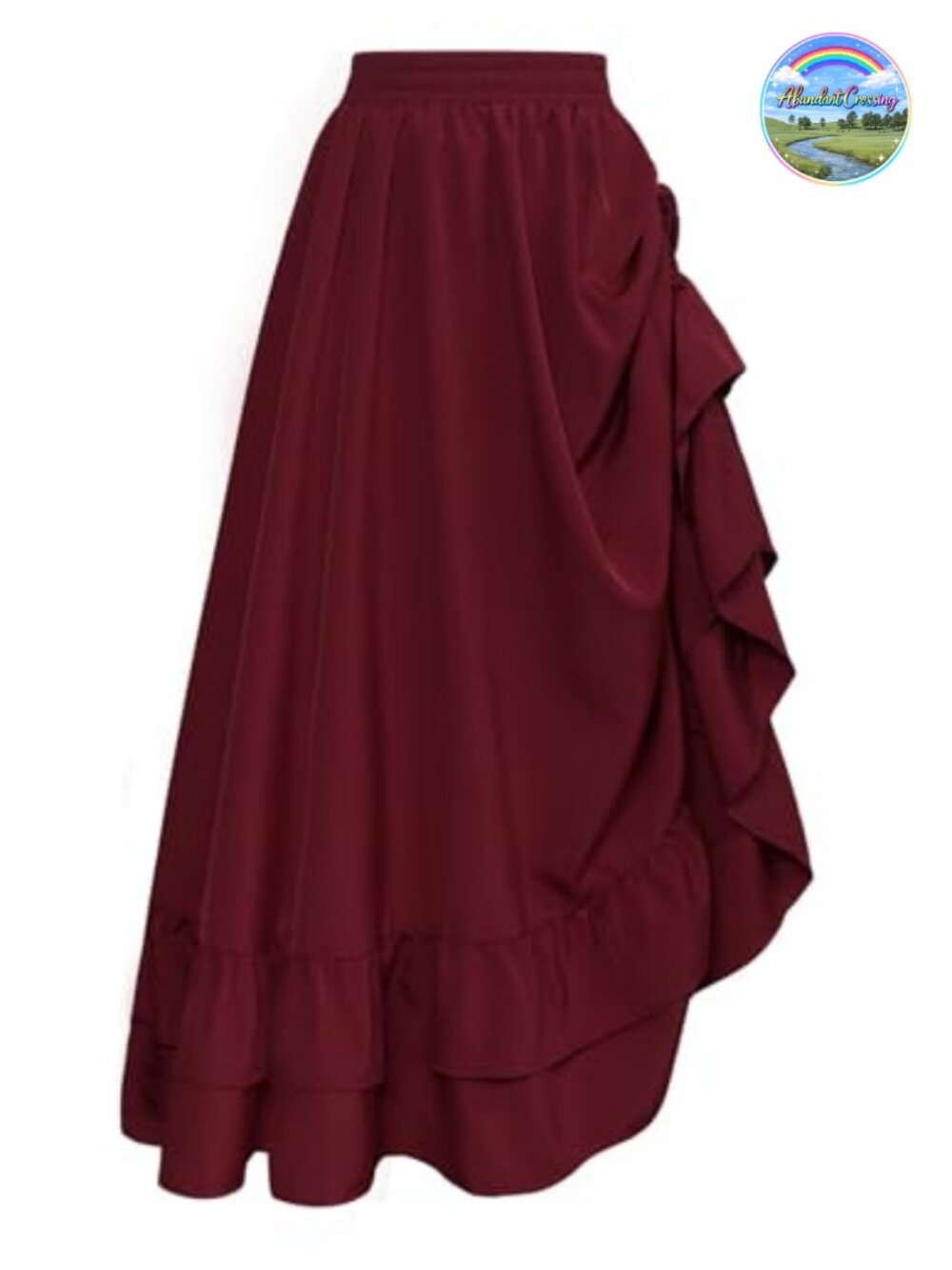 Renaissance Maxi Skirt A-Line High Waist Ruffle Hem Drawstring Long Flowy